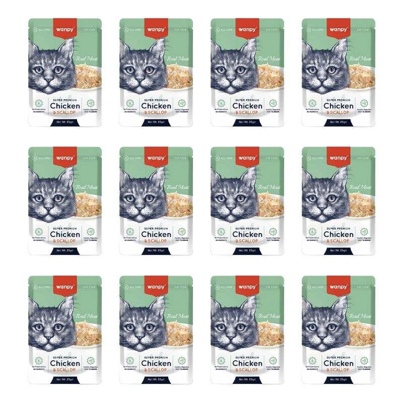 پوچ گربه بالغ ونپی مدل europe series طعم مرغ و گوش ماهی بسته 12 عددی