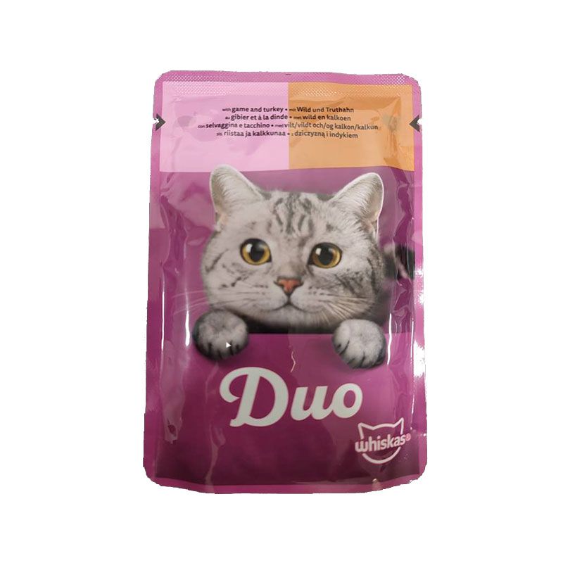 پوچ گربه بالغ ویسکاس مدل duo meaty combos in jelly با طعم بوقلمون و گوشت شکار وزن ۸۵ گرم
