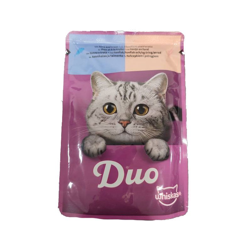 پوچ گربه بالغ ویسکاس مدل duo ocean delights in jelly با طعم ماهی تن و قزل‌آلا وزن 85 گرم