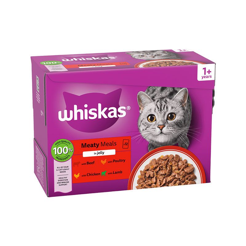 پوچ گربه بالغ ویسکاس مدل meaty meals in jelly طعم میکس گوشت وزن 85 گرم بسته 12 عددی