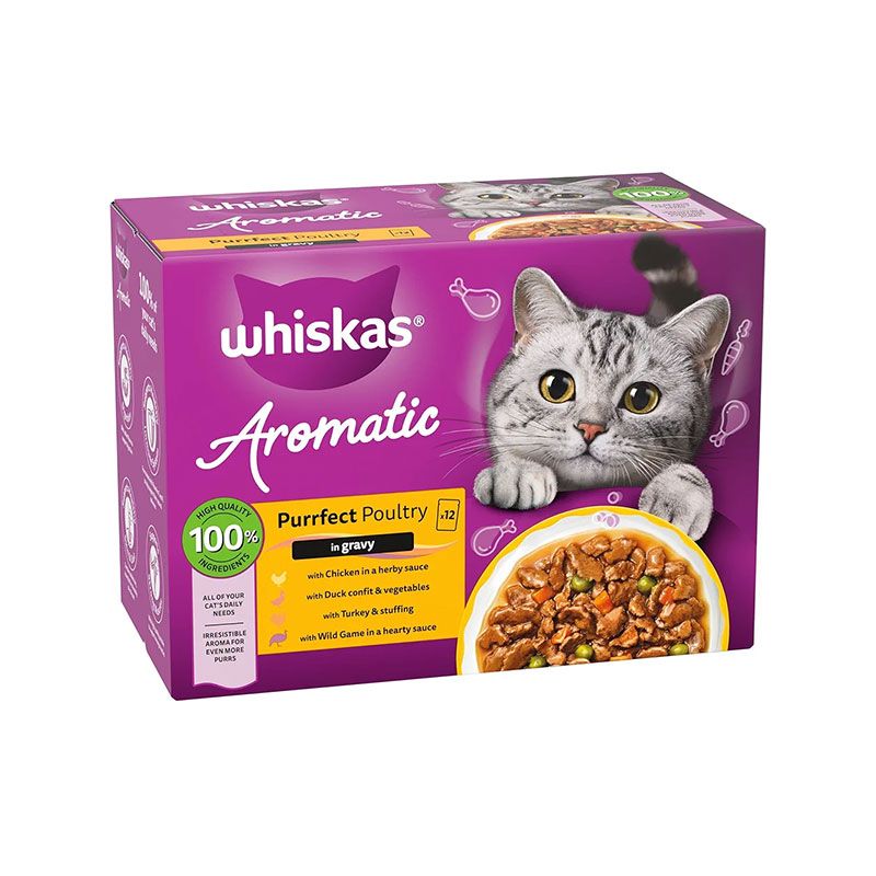 پوچ گربه بالغ ویسکاس مدل purrfect poultry aromatic selection طعم میکس گوشت وزن 85 گرم بسته 12 عددی