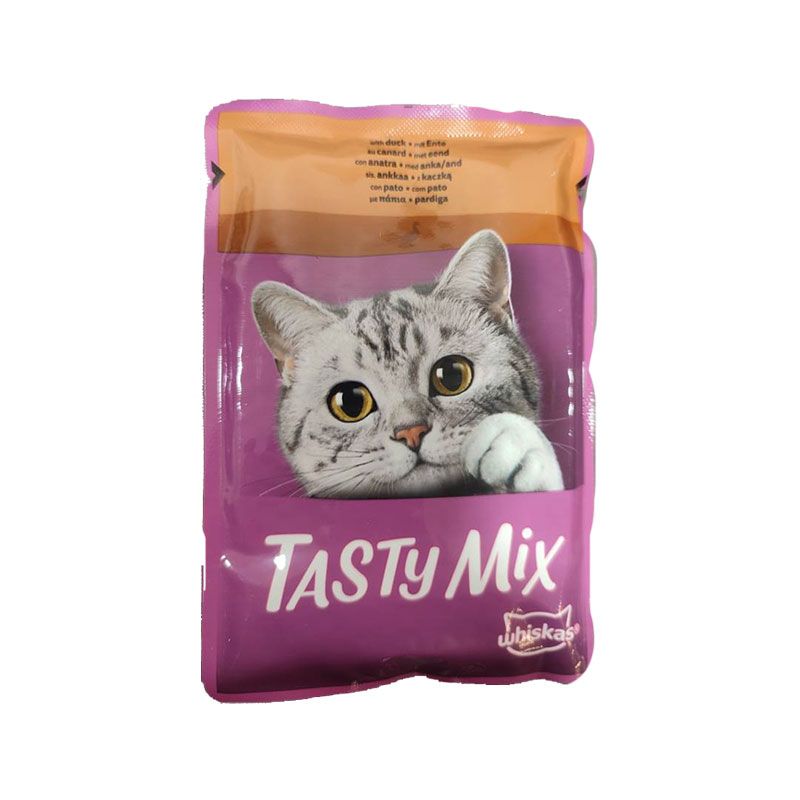 پوچ گربه بالغ ویسکاس مدل tasty mix country collection با طعم اردک وزن 85 گرم
