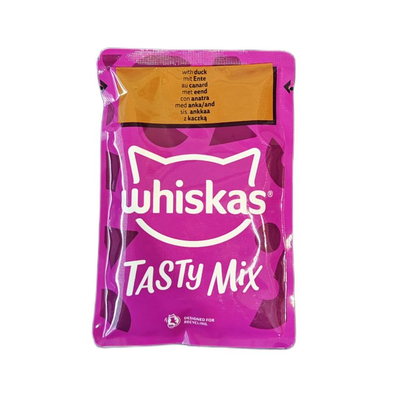پوچ گربه بالغ ویسکاس مدل tasty mix طعم اردک وزن 85 گرم