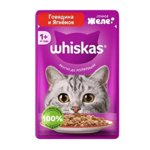 پوچ گربه بالغ ویسکاس مدل ژلی طعم گوشت گاو بره وزن 75 گرم