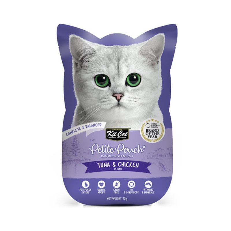 پوچ گربه بالغ کیت کت مدل petite طعم ماهی تن و مرغ وزن 70 گرم