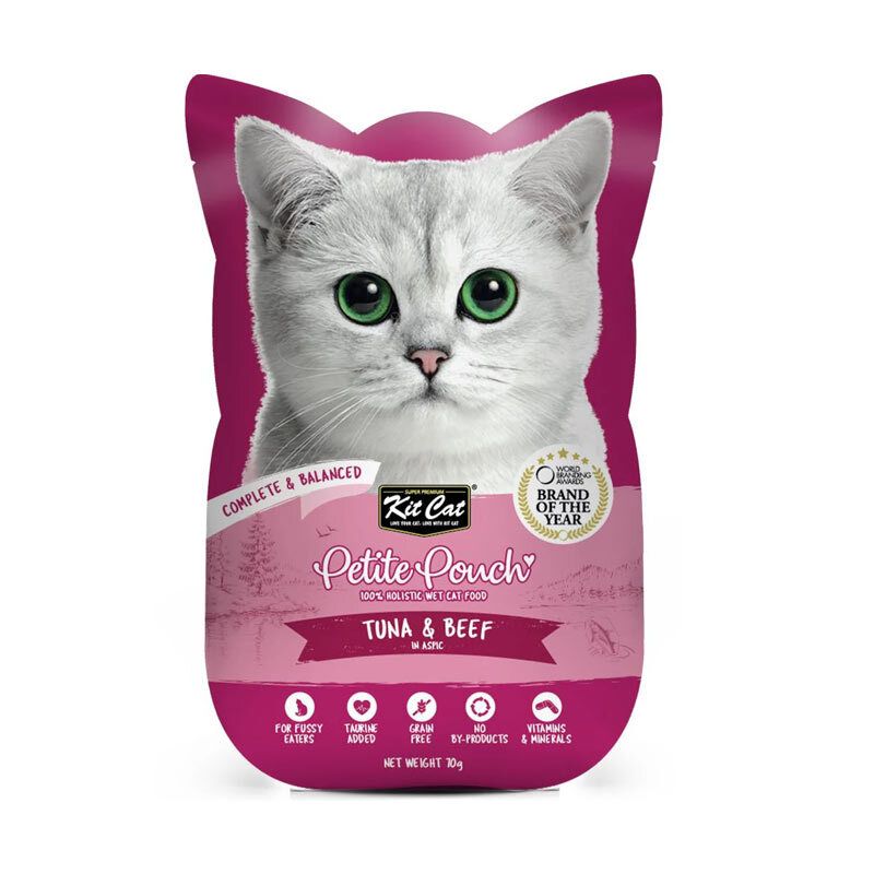 پوچ گربه بالغ کیت کت مدل petite طعم ماهی تن و گوشت گاو وزن ۷۰ گرم