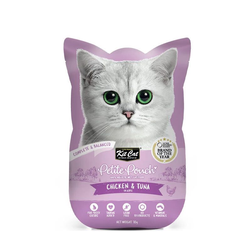 پوچ گربه بالغ کیت کت مدل petite طعم مرغ و ماهی تن وزن ۷۰ گرم