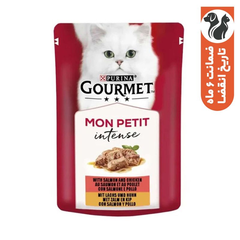 پوچ گربه بالغ گورمت مدل gourmet intense طعم ماهی سالمون و مرغ وزن 50 گرم