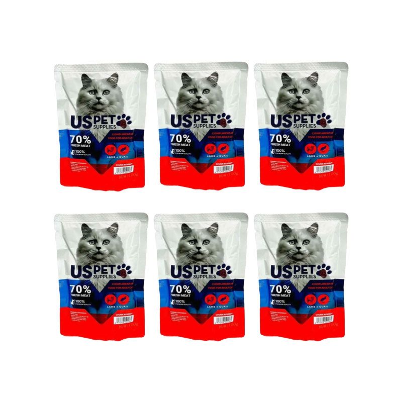 پوچ گربه بالغ یو اس پت مدل fresh meat pack با طعم بره و بلدرچین وزن 100 گرم بسته 6 عددی