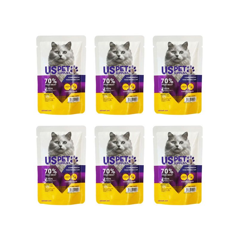 پوچ گربه بالغ یو اس پت مدل fresh meat pack با طعم گوزن و ماهی کاد وزن 100 گرم بسته 6 عددی