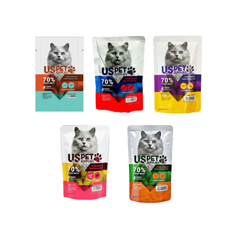 پوچ گربه بالغ یو اس پت مدل fresh meat pack طعم میکس وزن 100 گرم بسته 5 عددی