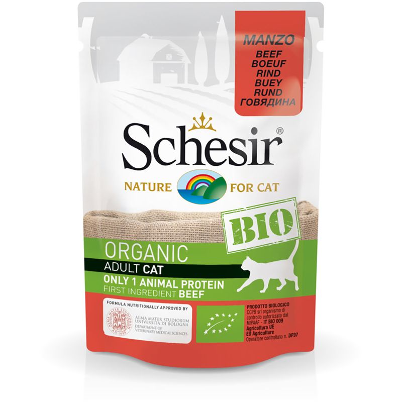 پوچ گربه شسیر مدل pouch bio beef 44409 با طعم فیله بیف وزن 85 گرم