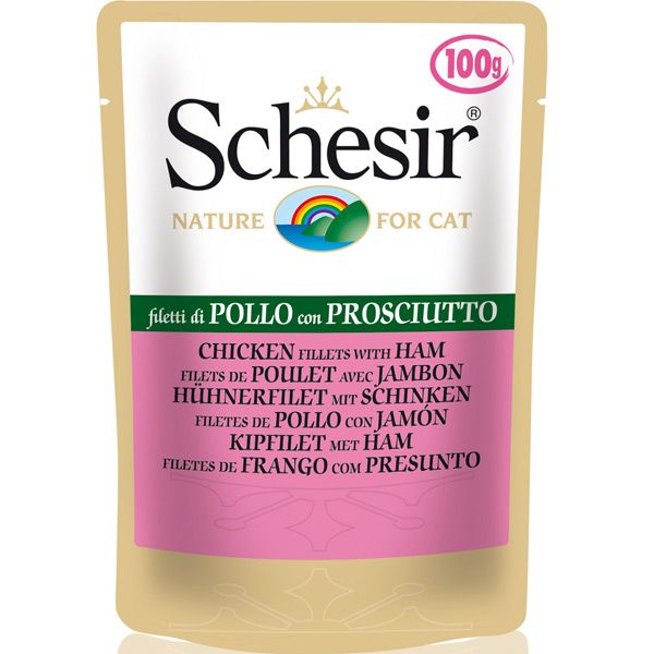 پوچ گربه شسیر مدل pouch chicken fillets with ham 15792 با طعم فیله مرغ و ژامبون وزن 100 گرم