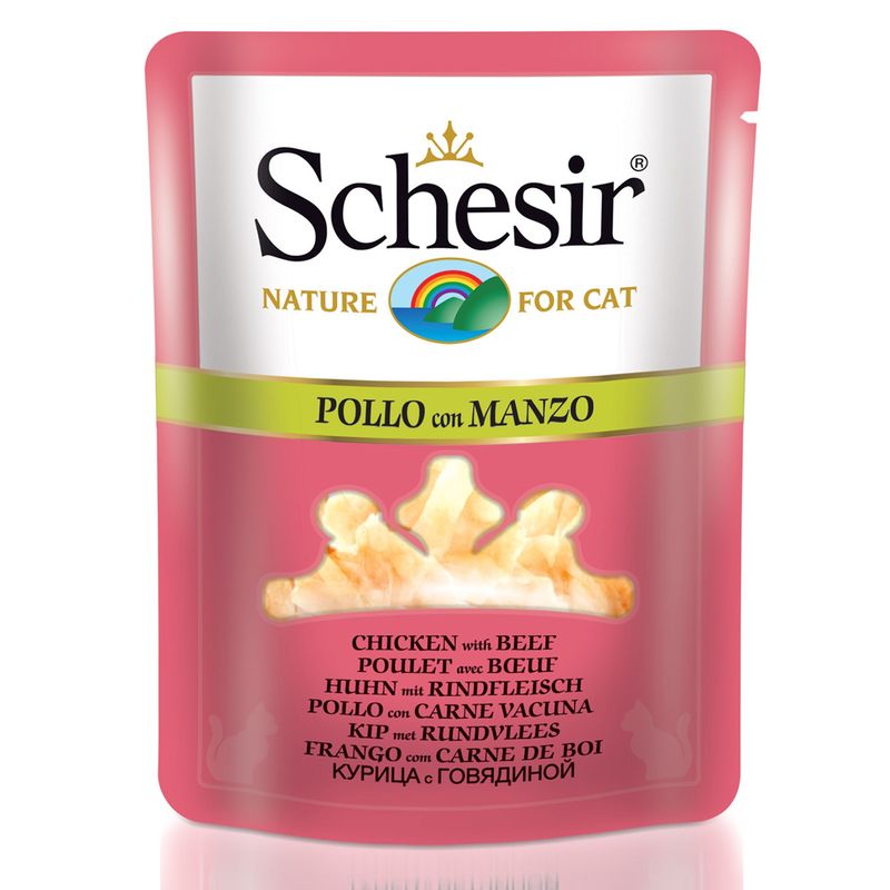 پوچ گربه شسیر مدل pouch chicken with beef 15893 با طعم مرغ و بیف وزن 70 گرم