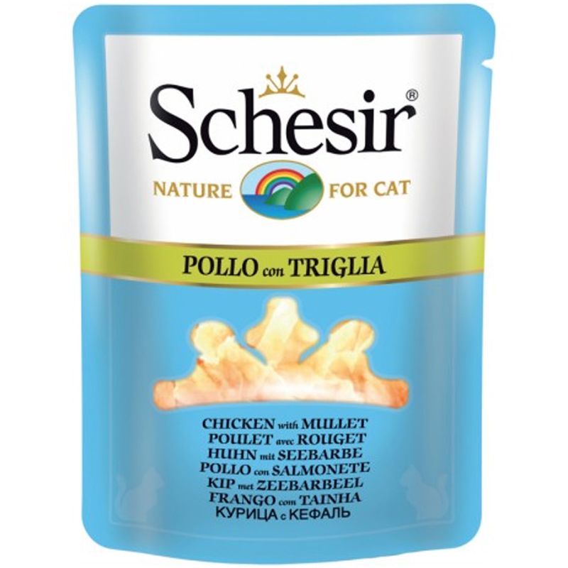 پوچ گربه شسیر مدل pouch chicken with mullet 15909 با طعم مرغ و شاه ماهی وزن 70 گرم