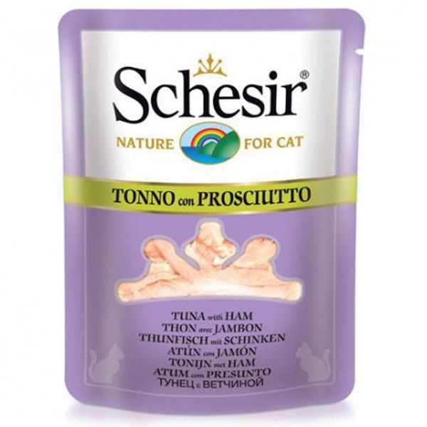 پوچ گربه شسیر مدل pouch tuna with ham 15862 با طعم ماهی تن و ژامبون وزن 70 گرم