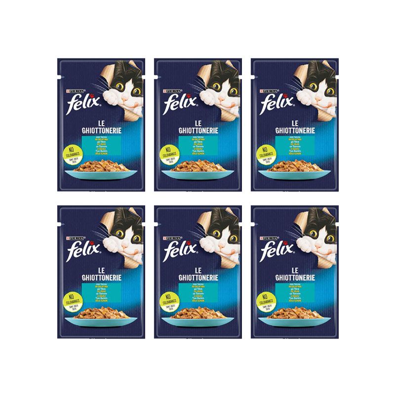 پوچ گربه فلیکس مدل cat pouch in jelly طعم ماهی تن وزن 85 گرم بسته 6 عددی