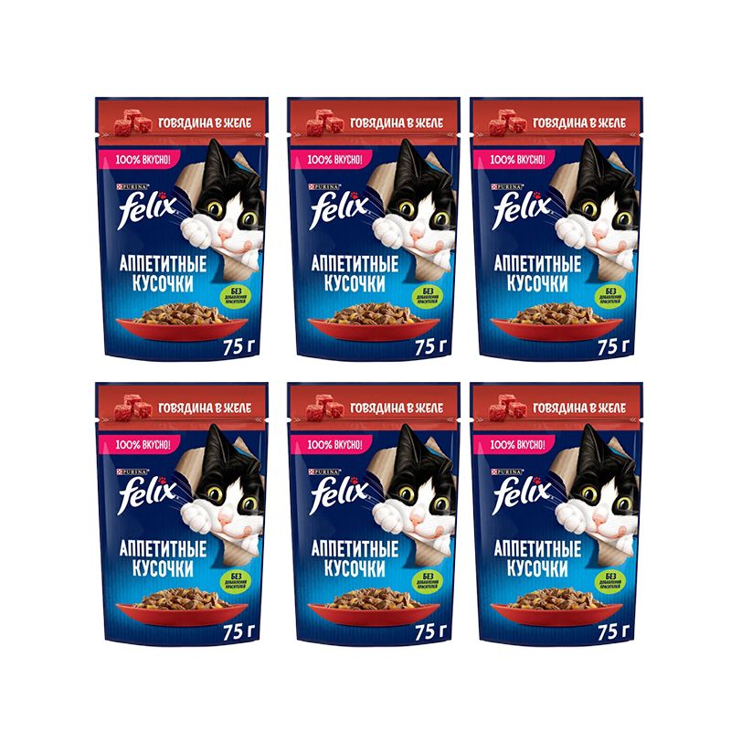 پوچ گربه فلیکس مدل in jelly با طعم گوشت گاو وزن 410 گرم بسته 6 عددی