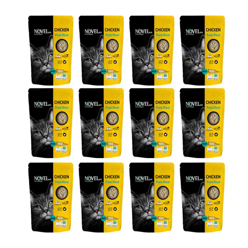 پوچ گربه نوول لوکس مدل chicken وزن 100 گرم بسته 12 عددی