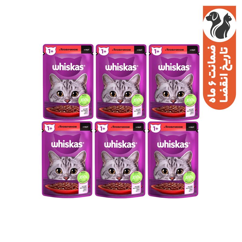 پوچ گربه ویسکاس مدل beef وزن 85 گرم بسته 6 عددی