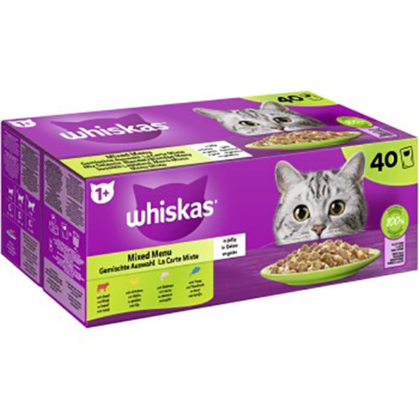 پوچ گربه ویسکاس مدل ژلی طعم میکس وزن 85 گرم بسته 40 عددی