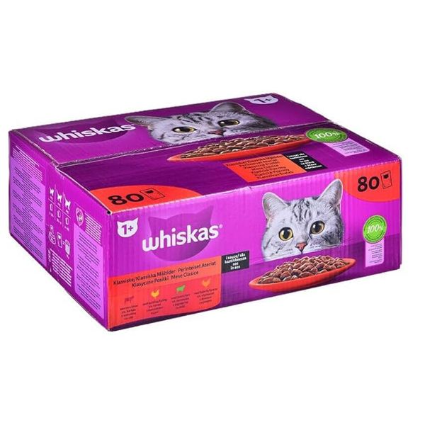 پوچ گربه ویسکاس مدل گروی طعم میکس گوشت وزن 85 گرم بسته 80 عددی