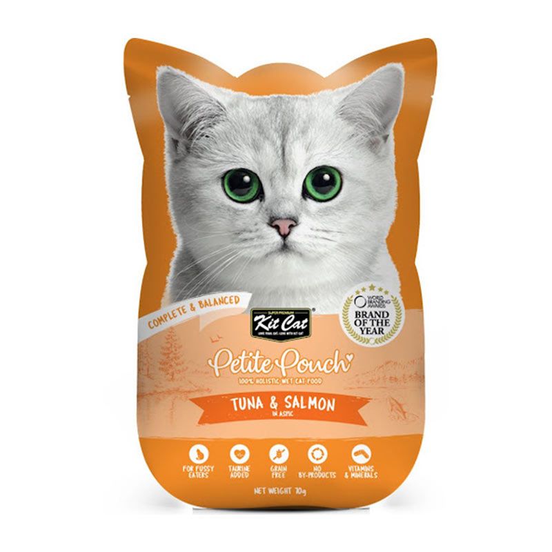 پوچ گربه کیت کت مدل petite طعم ماهی تن و ماهی سالمون وزن 70 گرم