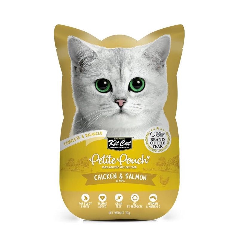 پوچ گربه کیت کت مدل petite طعم مرغ و ماهی سالمون وزن 70 گرم