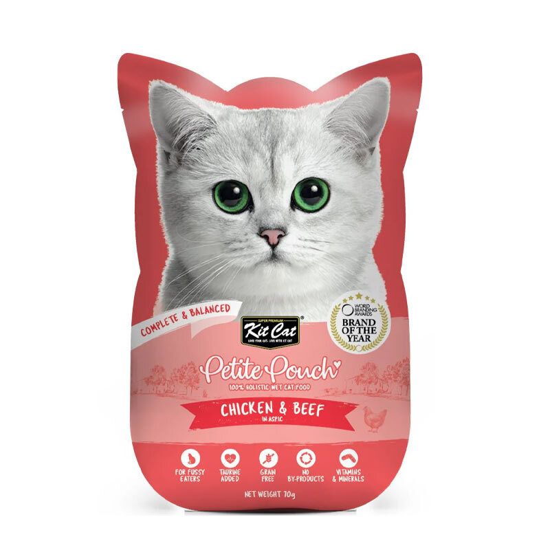 پوچ گربه کیت کت مدل petite طعم مرغ و گوشت گاو وزن 70 گرم
