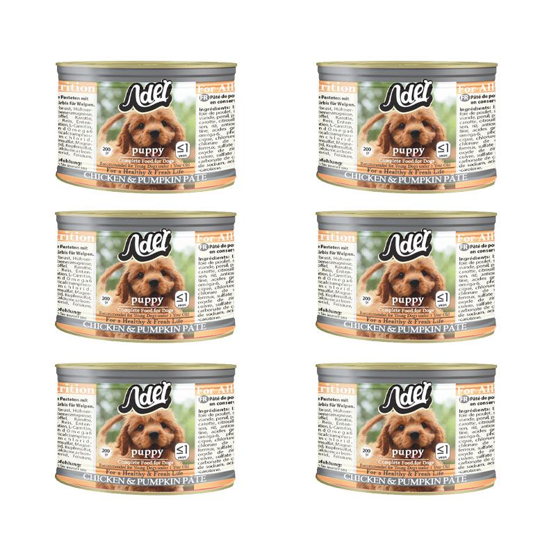 کنسرو توله سگ ادل مدل chicken pumpkin وزن 200 گرم بسته 6 عددی