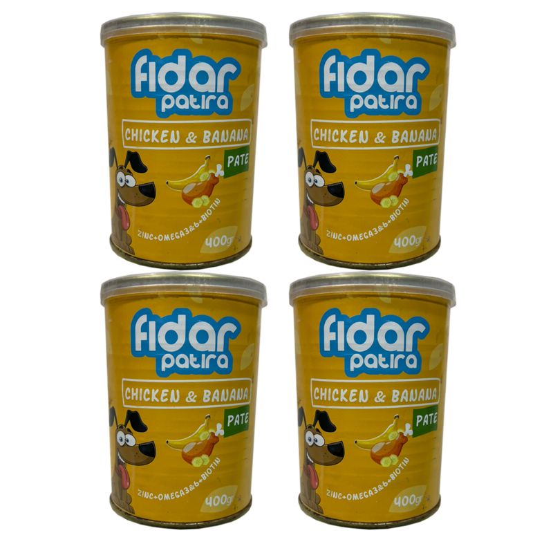 کنسرو سگ فیدار پاتیرا مدل chickenbanana وزن 400 گرم بسته 4 عددی