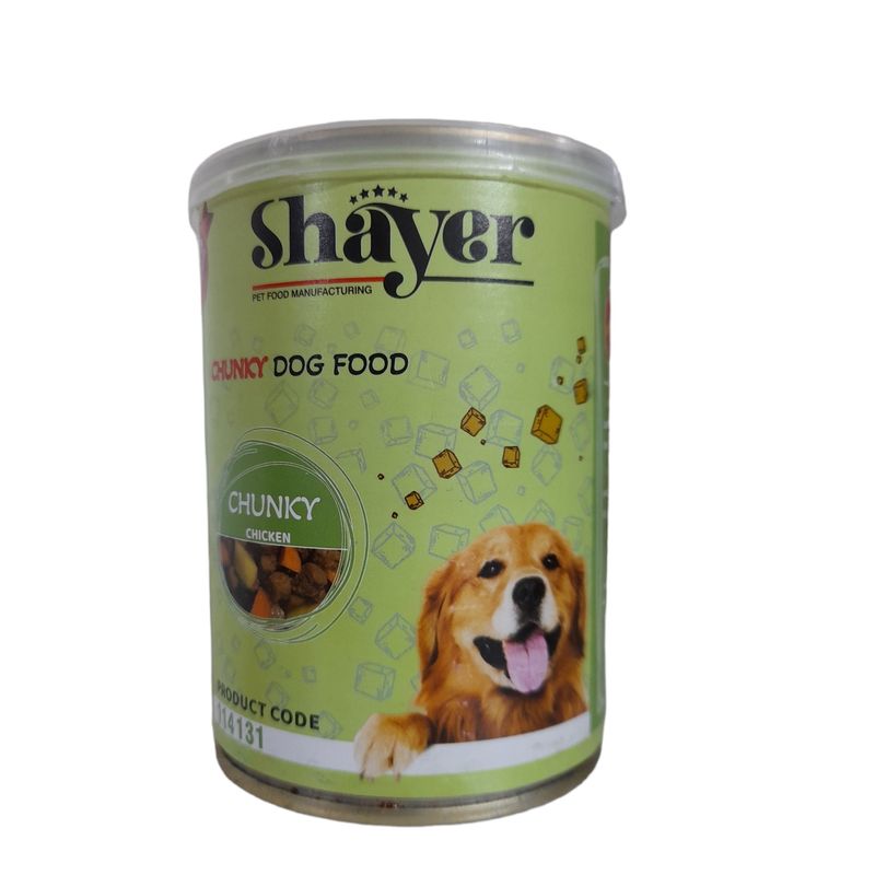کنسرو غذای سگ شایر مدل چانکی مرغ در سس کدو حلوایی وزن 400 گرم