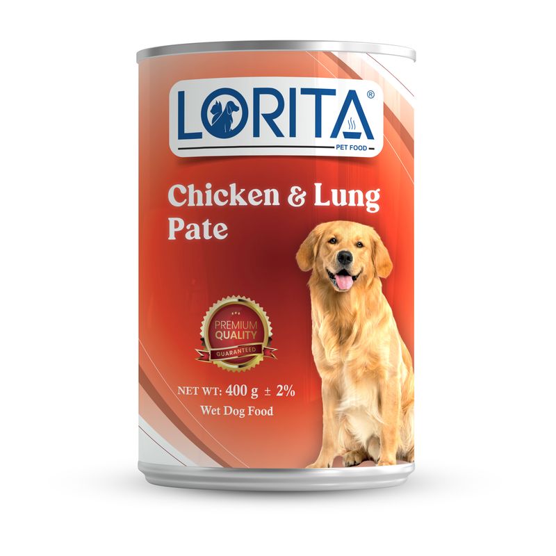 کنسرو غذای سگ لوریتا مدل chicken & lung pate وزن 400 گرم
