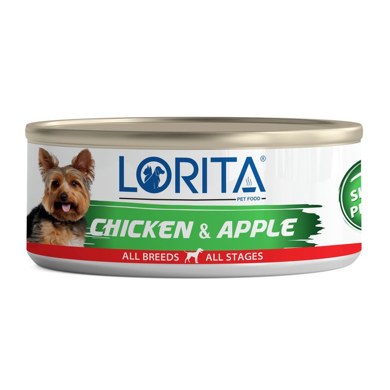 کنسرو غذای سگ لوریتا مدل natural chicken & apple وزن 140 گرم