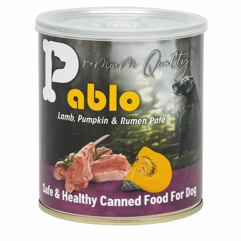 کنسرو غذای سگ پابلو طعم گوشت بره کدو تنبل سیرابی وزن 800 گرم