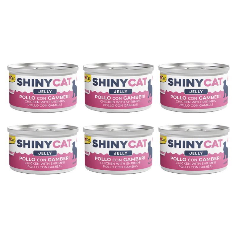 کنسرو غذای گربه بالغ جیم کت مدل cat canned food with chicken & shrimp طعم مرغ و میگو وزن 70 گرم بسته 6 عددی