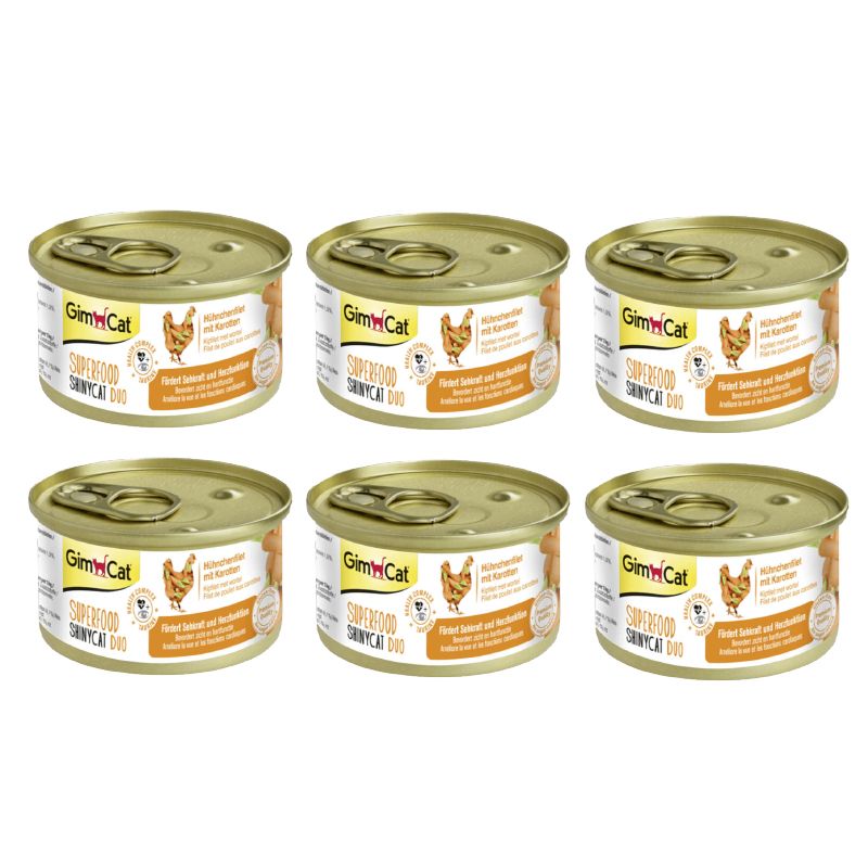 کنسرو غذای گربه بالغ جیم کت مدل superfood chicken fillet & carrot طعم فیله مرغ و هویج وزن 70 گرم بسته 6 عددی