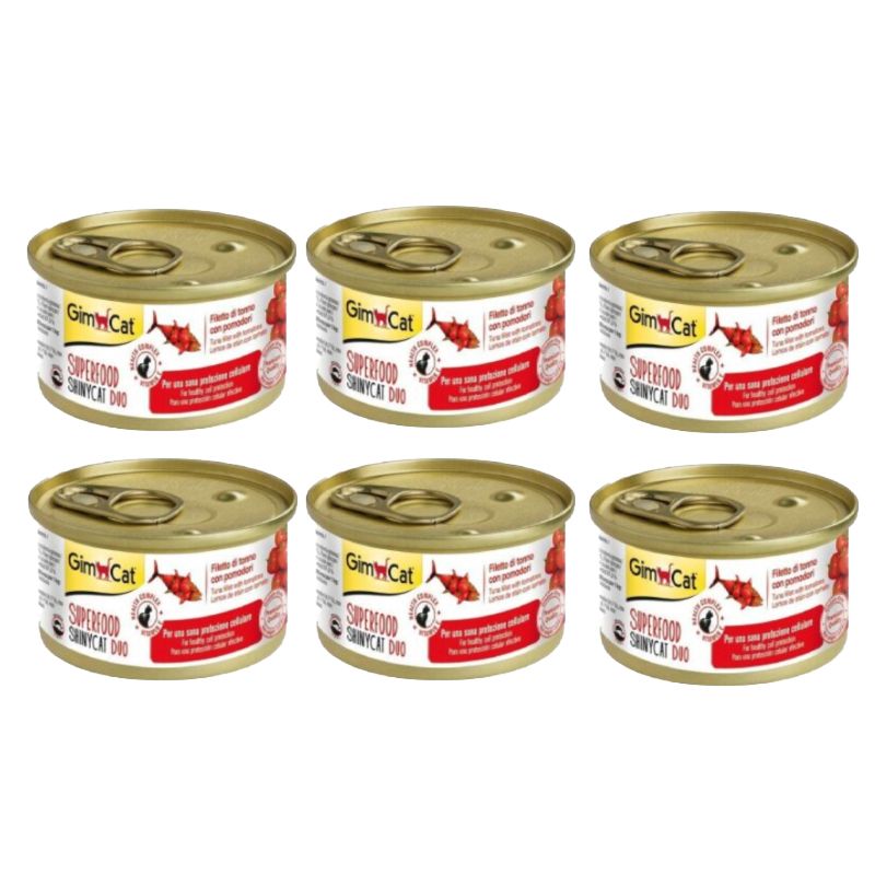 کنسرو غذای گربه بالغ جیم کت مدل superfood tuna fillet & tomato طعم ماهی تن و گوجه وزن 70 گرم بسته 6 عددی