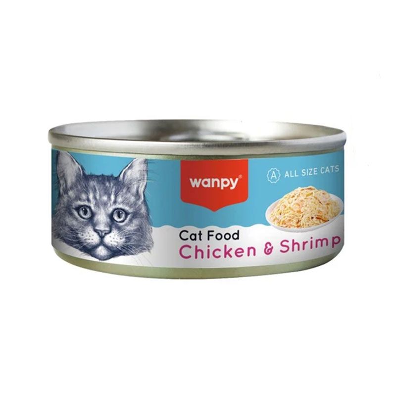 کنسرو غذای گربه بالغ ونپی مدل cat food chicken & shrimp طعم مرغ و میگو وزن 95 گرم