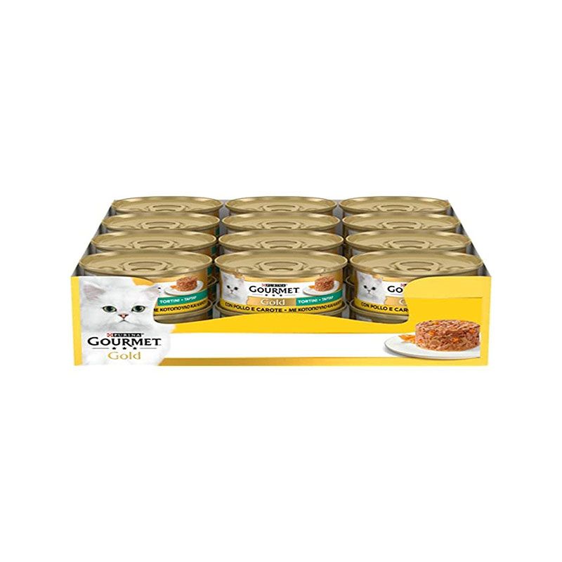 کنسرو غذای گربه بالغ گورمت مدل gold tartelette طعم مرغ و هویج وزن 85 گرم بسته 24 عددی