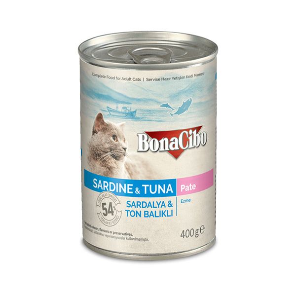 کنسرو غذای گربه بوناسیبو مدل sardine & tuna وزن 400 گرم