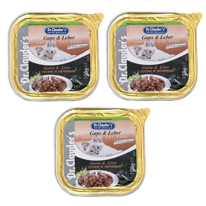 کنسرو غذای گربه دکتر کلادرز مدل goose & liver وزن 100 گرم مجموعه 3 عددی