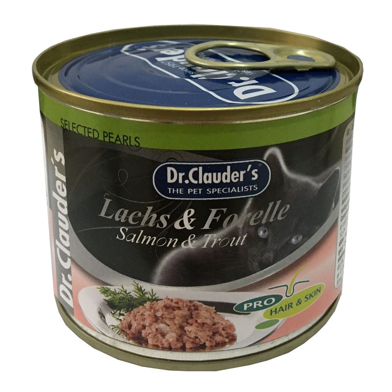 کنسرو غذای گربه دکتر کلادرز مدل salmon & trout وزن 200 گرم