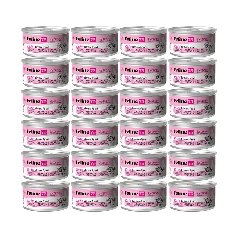 کنسرو غذای گربه نابالغ فیلاین 75 مدل kitten پته طعم مرغ و ماهی وزن 1800 گرم بسته 24 عددی