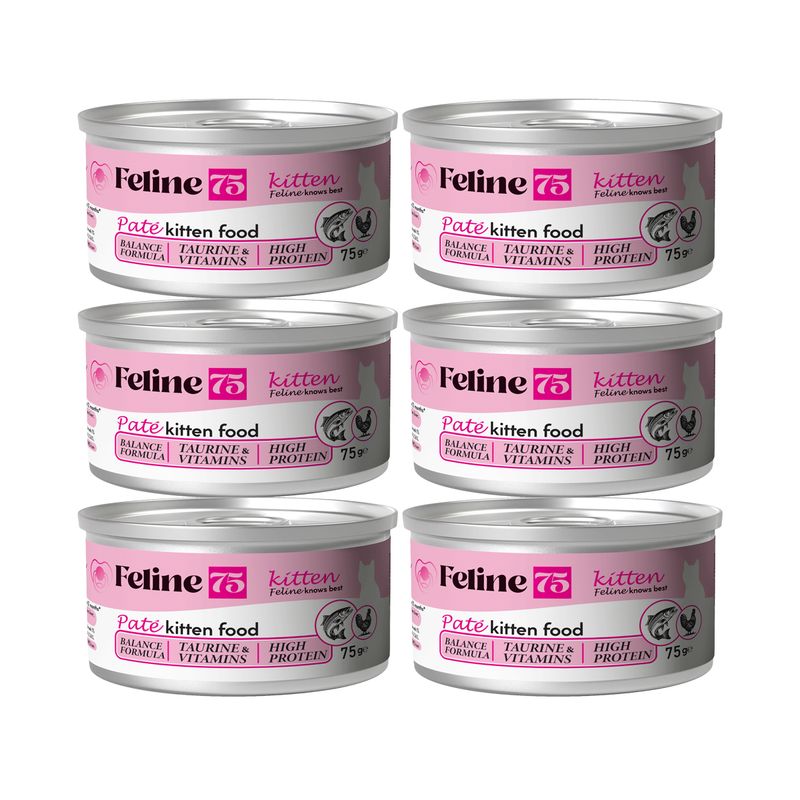کنسرو غذای گربه نابالغ فیلاین 75 مدل kitten پته طعم مرغ و ماهی وزن 450 گرم بسته 6 عددی