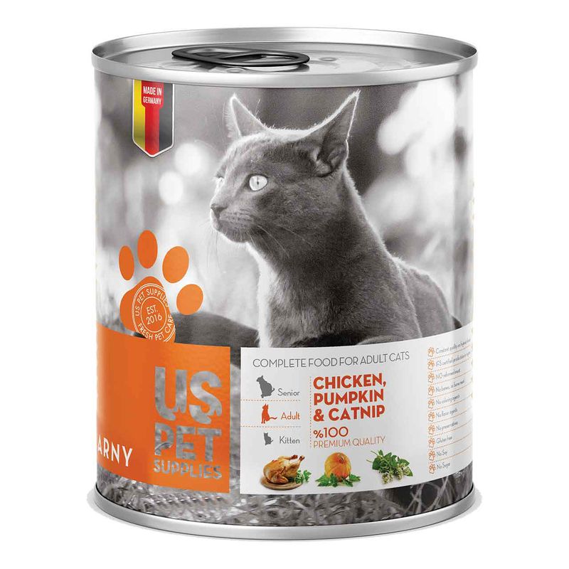 کنسرو غذای گربه یو اس پت مدل chicken with catnip مقدار 400 گرمی