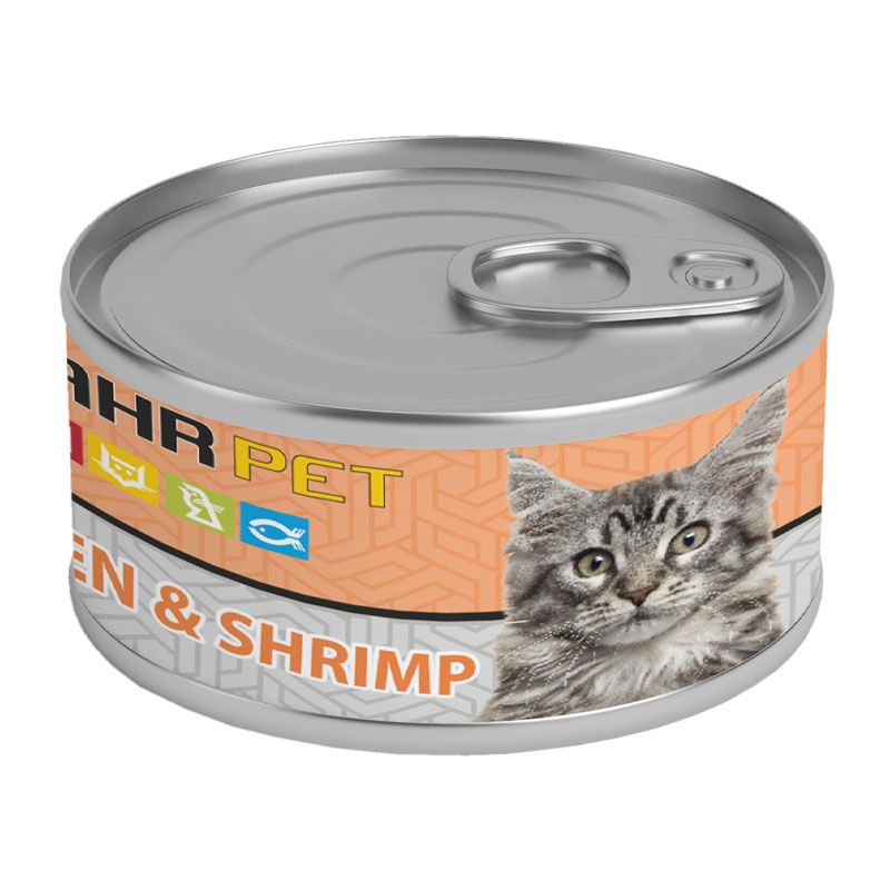 کنسرو نچرال گربه شهرپت مدل chicken and shrimp وزن 120 گرم