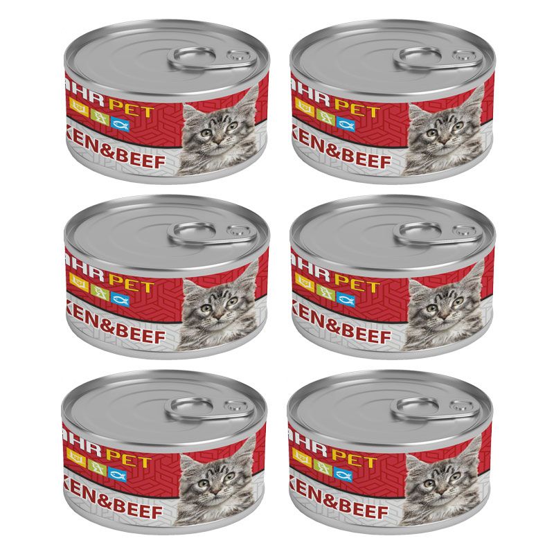 کنسرو نچرال گربه شهرپت مدل chicken beef وزن 120 گرم بسته 6 عددی