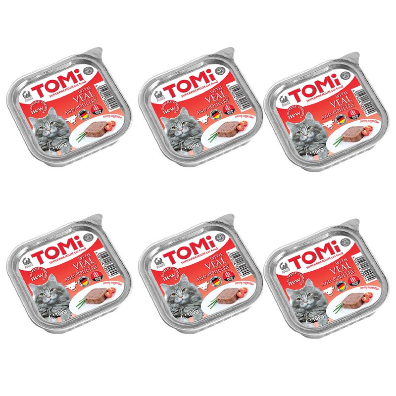 کنسرو گربه تامی مدل veal and poultry وزن 100 گرم بسته 6 عددی