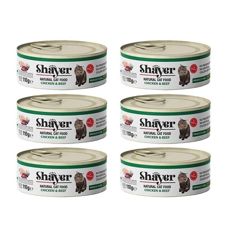کنسرو گربه شایر مدل مرغ و گوشت وزن 110 گرم بسته 6 عددی